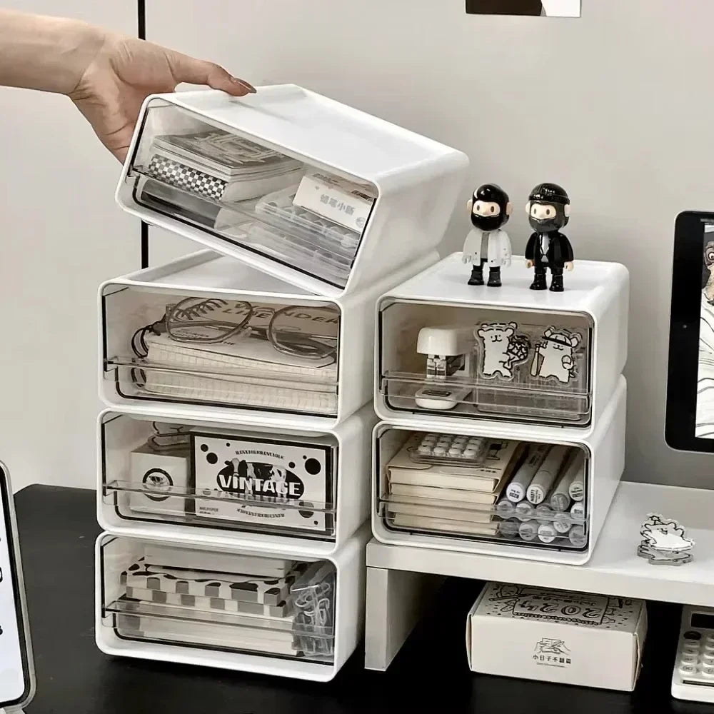 Desktop Organizer Drawer Makeup Storage Box Stationery Finishing Organizer Box Dormitory Desktop Organizer Cabinet  Dustproof