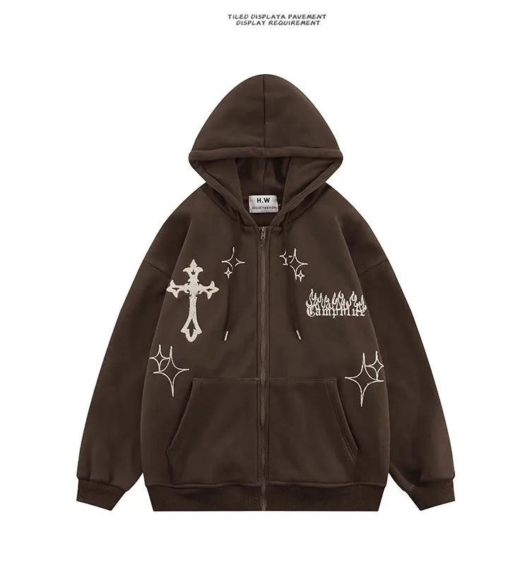 Hooded Sweatshirt Men's Women's Cross Embroidery Couple Trend Street Loose Hoodies for Men Clothing Youth Autumn Spring