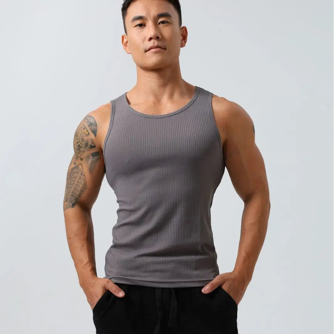 Men's Vest Sports Sleeveless Slim Elastic Sweat Fitness Summer Quick-drying Vest Sleeveless Base Outdoor Running Breathable