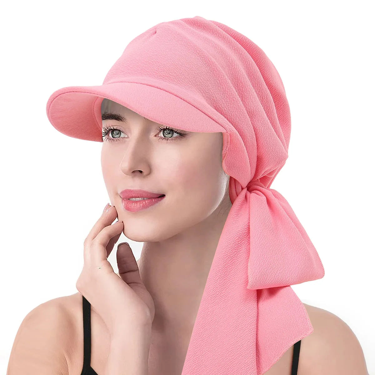 Fashion Print Women Hijab Caps Wrap Hair with Brim Turban Bonnet Breathable Comfortable Ladies Headscarf Hat Hide Hair