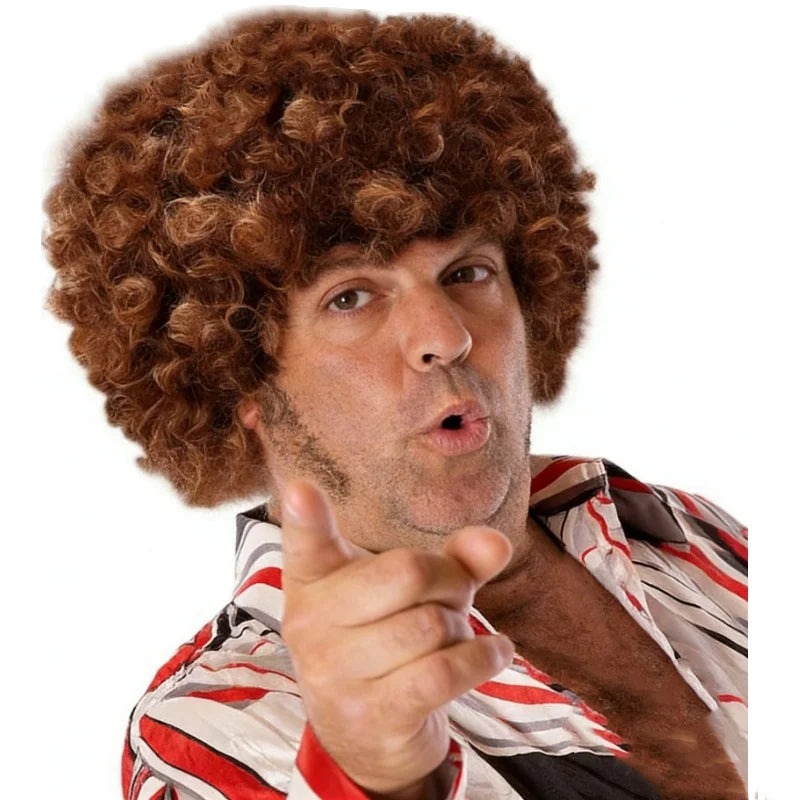 Synthetic Curly Hair Wigs Disco Hippie Rock Punk Afro Wigs Men Women Party Halloween Cosplay Hair Caps Headcover Without Glasses