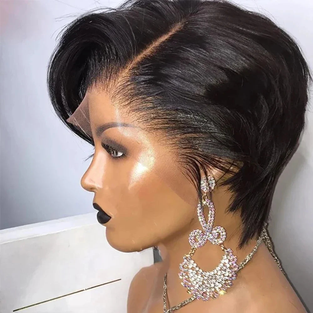 Peluca frontal de encaje Pixie con raya lateral