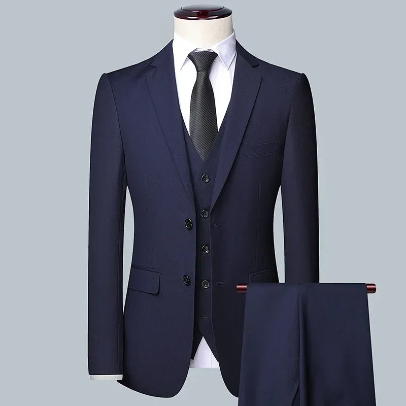 Suit (Blazer+ Vest + Pants) Men's Fashion Business Fit Wedding Professional Casual Single Breasted Gentleman Groom Dress Suit