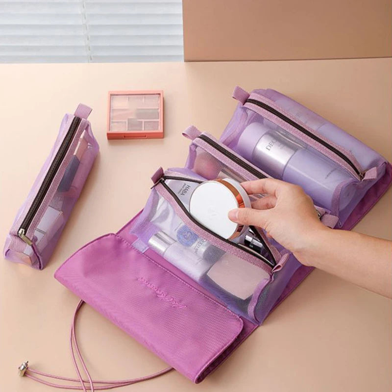 Makeup Bags Detachable 4Pcs in 1 Portable Cosmetic Bag Travel Folding Separable Toiletry Storage Bag Organizer Make Up Pouch New