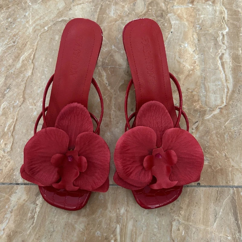 Fashion Slippers Woman New Floral Design High Heels Summer Luxury High-end Women Shoes Elegant Classic Retro High Heels Slippers
