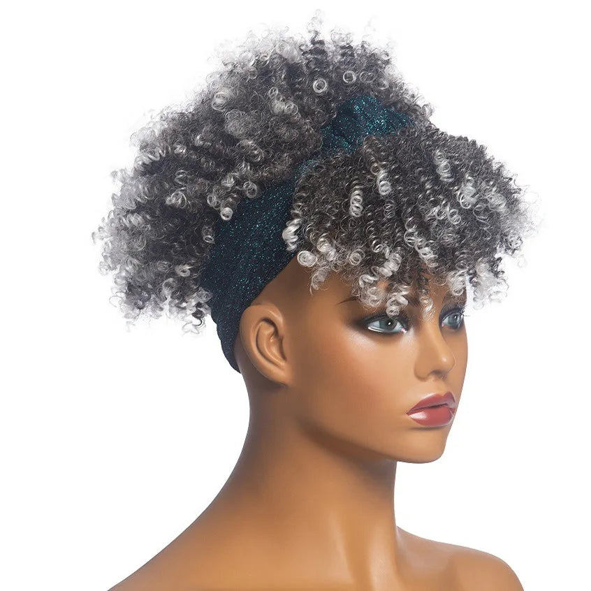 Headband Wigs for Women Synthetic Hair Kinky Curly Wigs With Scarf Natural Short Afro Wig for Black Woman False Hair Woman Wigs