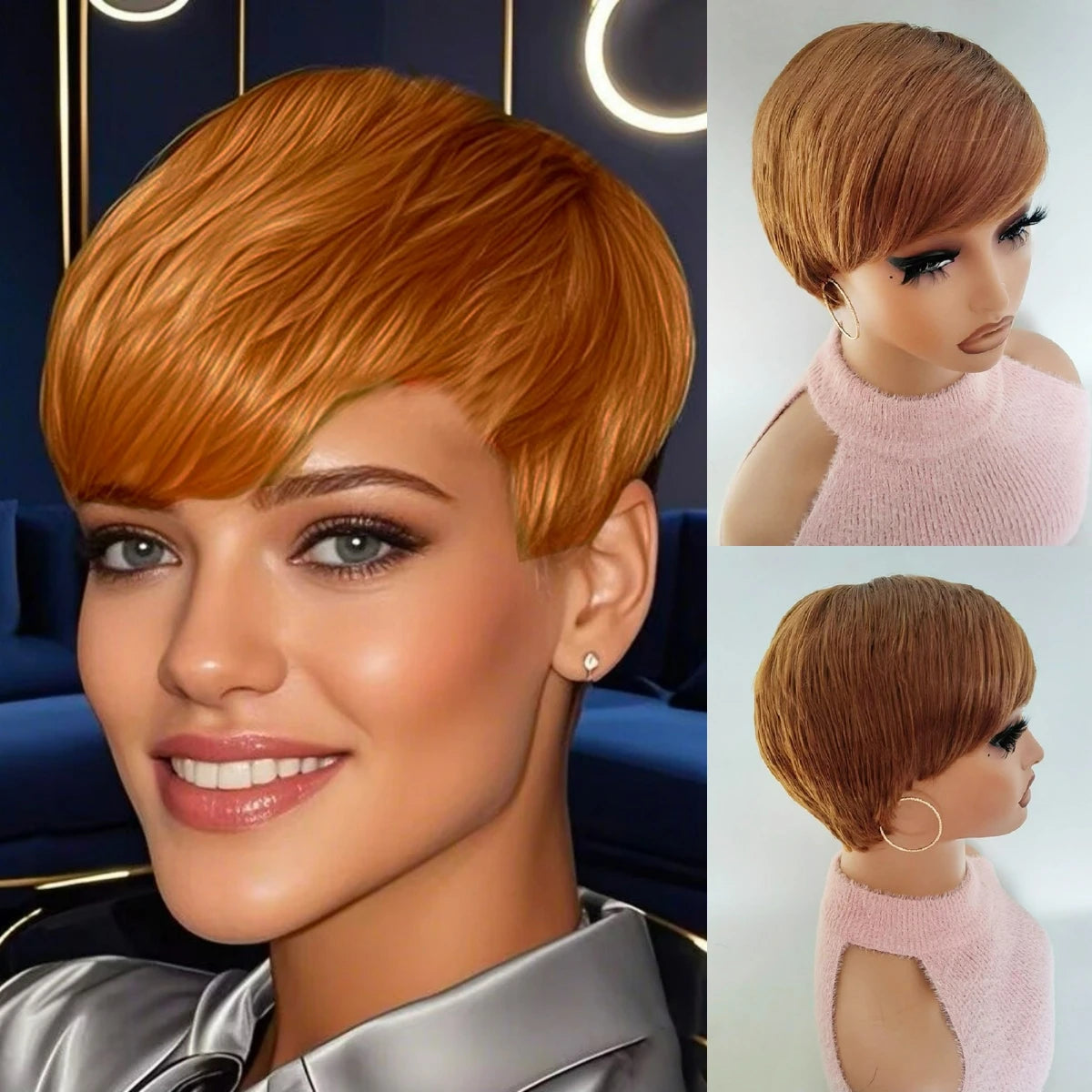 Pixie Cut Wigs With Bangs Blond Short Layered Pixie Wigs Natural Synthetic Hair For Women Daily Use 6 Inch