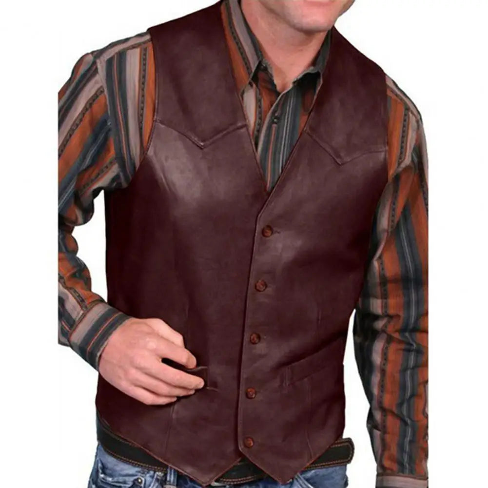 European business men's Vest fashion casual retro solid color V-neck button Western sleeveless men's Vest suit vest