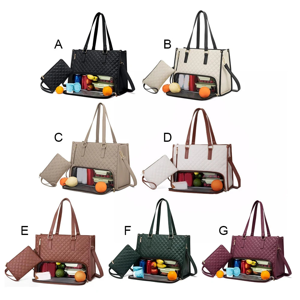 2-in-1 Lunch Tote Bag Laptop Bag with Purse Multi-Function Business Lunch Bag Lunch Box Handbag for Work Office Camping Picnic