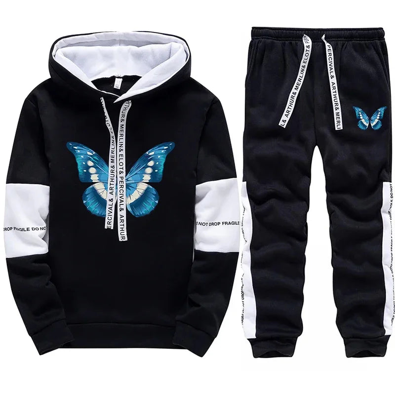 Mens Hoodies Fashion Print Casual Sweatshirt Sweatpants Daily Comfort Black White Men Clothing Hot Sales Office Home Tops Pants