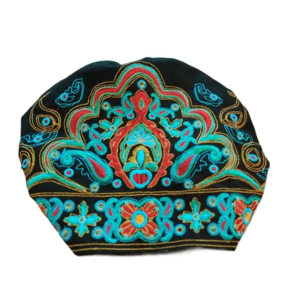Fashion Embroidery Flowers Bandanas Mexican Style Ethnic Turban Hats Vintage Breathable Hair Cover Cap for Women