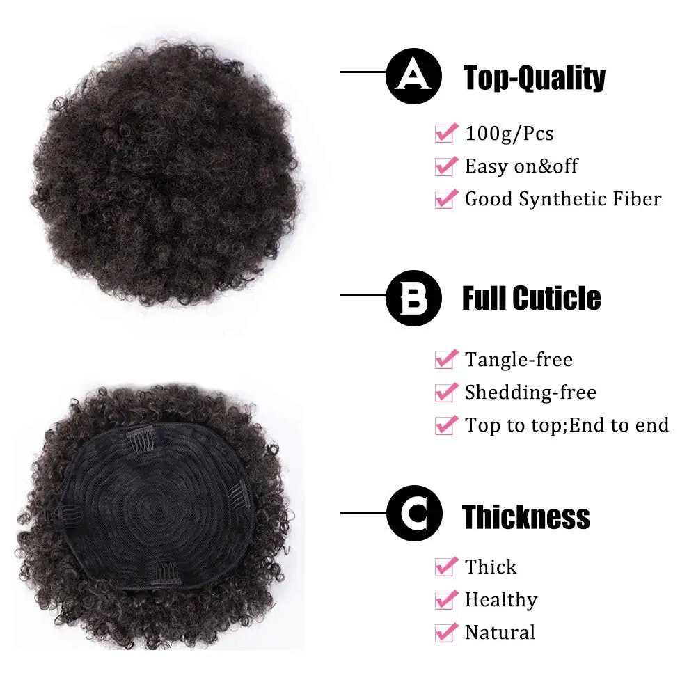 Synthetic Afro Puff kinky curly Hair Drawstring Ponytail Extension for Black Women Short Hairpieces Updo with Two Clips