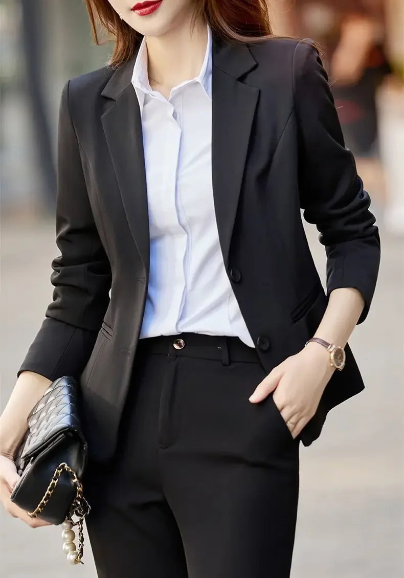 Professional Womens 2 Pant Sets Trouser Suit Baggy Khaki Business Wear To Work Two Piece Set Pants for Women Blazer and Outfit D