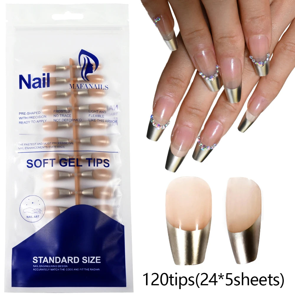 120pcs Black Edge Super Long French False Nail Removable Ballerina Coffin Almond Fake Nail Artificial Acrylic Press On Nail Tips