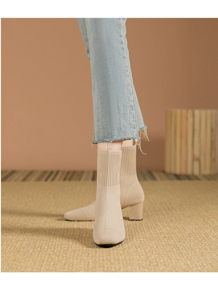 Women's Boots New Fashion Pointed Soft Knitted Casual Comfortable Shoes (heel height 4.5cm, )
