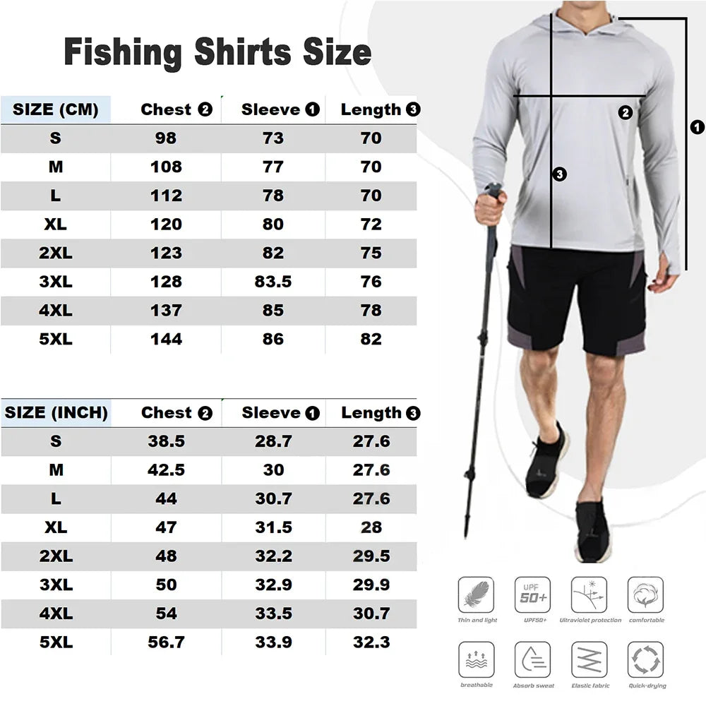 Gear Fishing Shirt Summer Long Sleeve Shirt UPF50 Quick Dry Breathable Hooded Fishing Clothes Anti-UV Fishing Shirts
