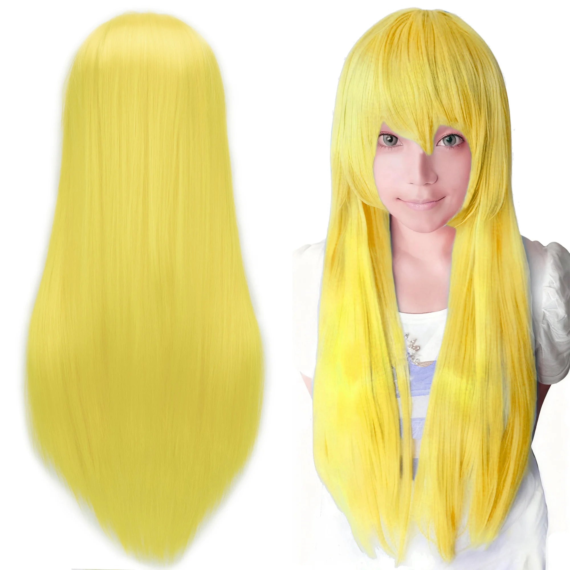 80cm Straight Synthetic Cosplay Wig White Purple Green Silver Pink Lolita Hairpiece with Bangs Long Wigs