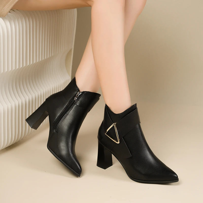Women's High Heeled Bare Boots Fashionable Mid-heel Casual Chelsea Boots Winter New Women's Back Zipper Botines De Muje