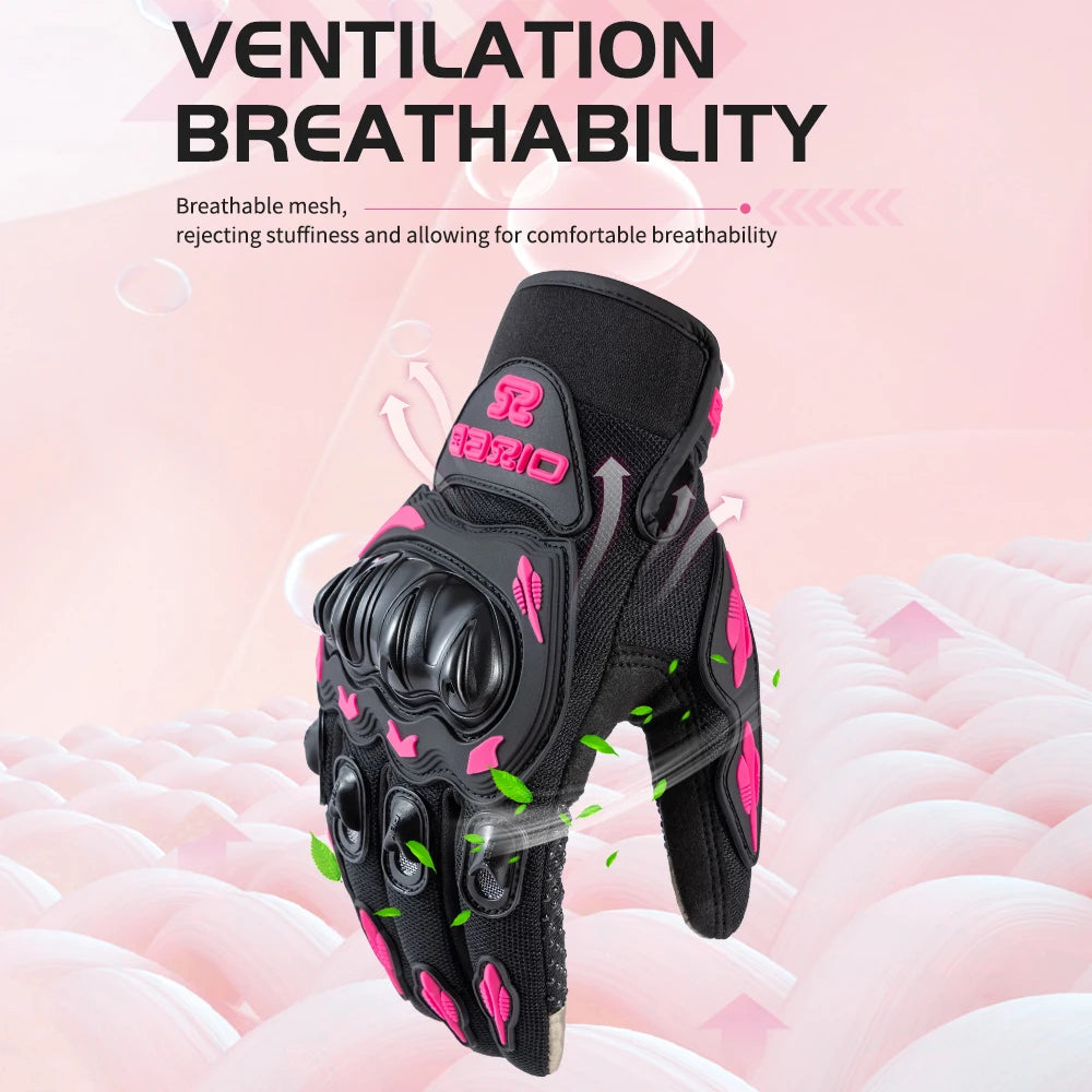 AXIO New Lady Pink Motorcycle Cycling Gloves Touchscreen Motocross Glove Wear-resistant Non-slip Motorbike Glove Mesh Breathable