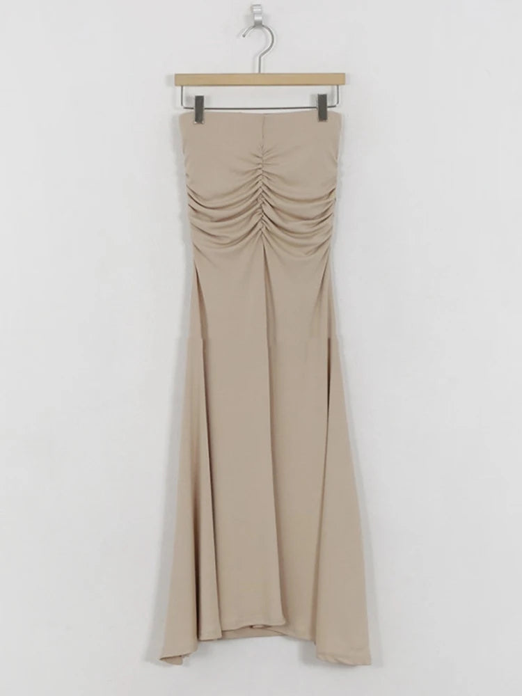 Shirring Satin Skirts for Women High Waisted Skirt Women A-Line Elegant Skirts Summer Pink Midi Skirt New Korean Style
