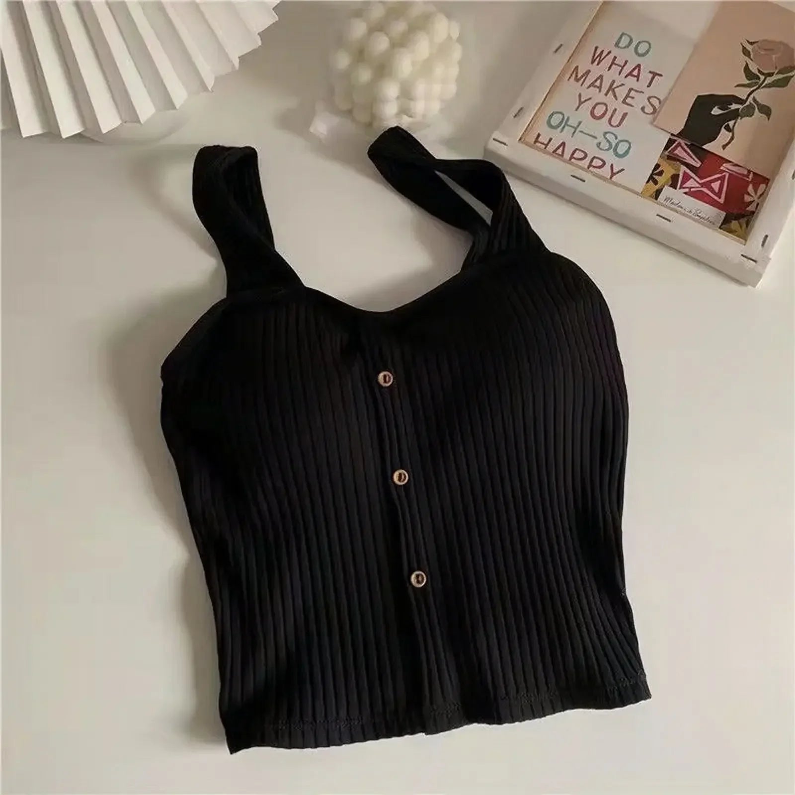 Women's Cropped Tops with Bra Pads Summer 2025 Corset Korean Suspenders Vest Sexy Slim Camisole