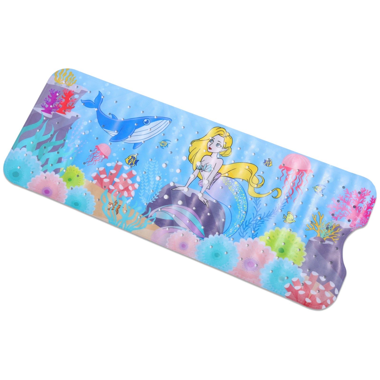 Alfombrilla de Baño Antideslizante para Bebés con Ventosas y Agujero de Drenaje, Alfombrilla de Ducha para Niños con Diseño de Mundo Marino de Dibujos Animados