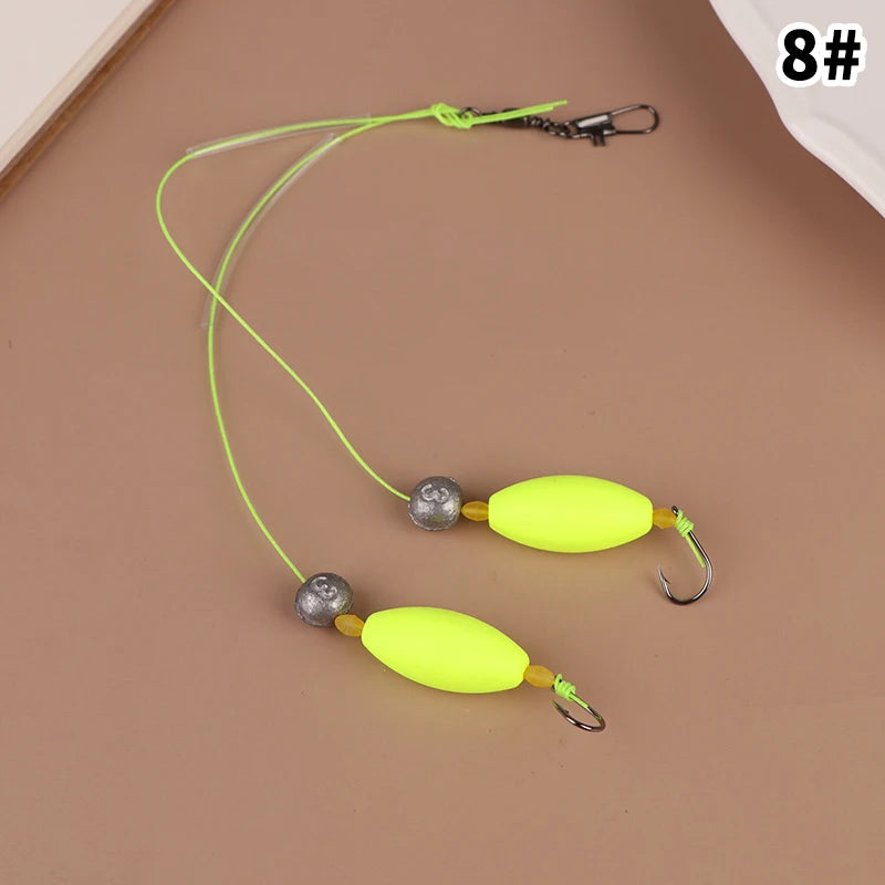 1 unidad de 2 anzuelos, aparejos de pesca con sedal, anzuelo Iseni con rebaba, anzuelo para carpa listo para usar, tamaño 3#-14#, aparejos de pesca para carpa, señuelo de pesca
