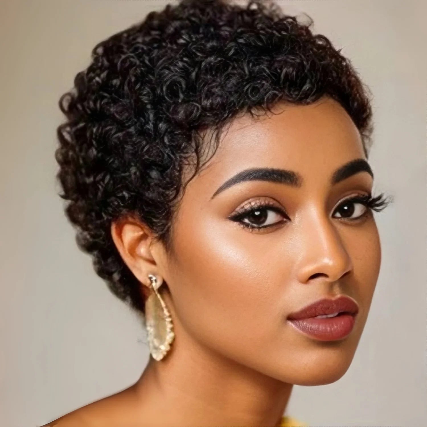 Short Curly Human Hair Full Machine Made Wigs Kinky Curly Wigs for Daily Use