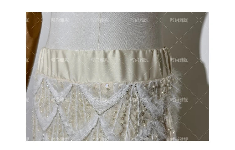 High-end Fashion Beaded Sequined Skirt Set 2025 Spring New Long-sleeved T-shirt Top High Waist Slim-fit Hip Skirt 2-piece Set