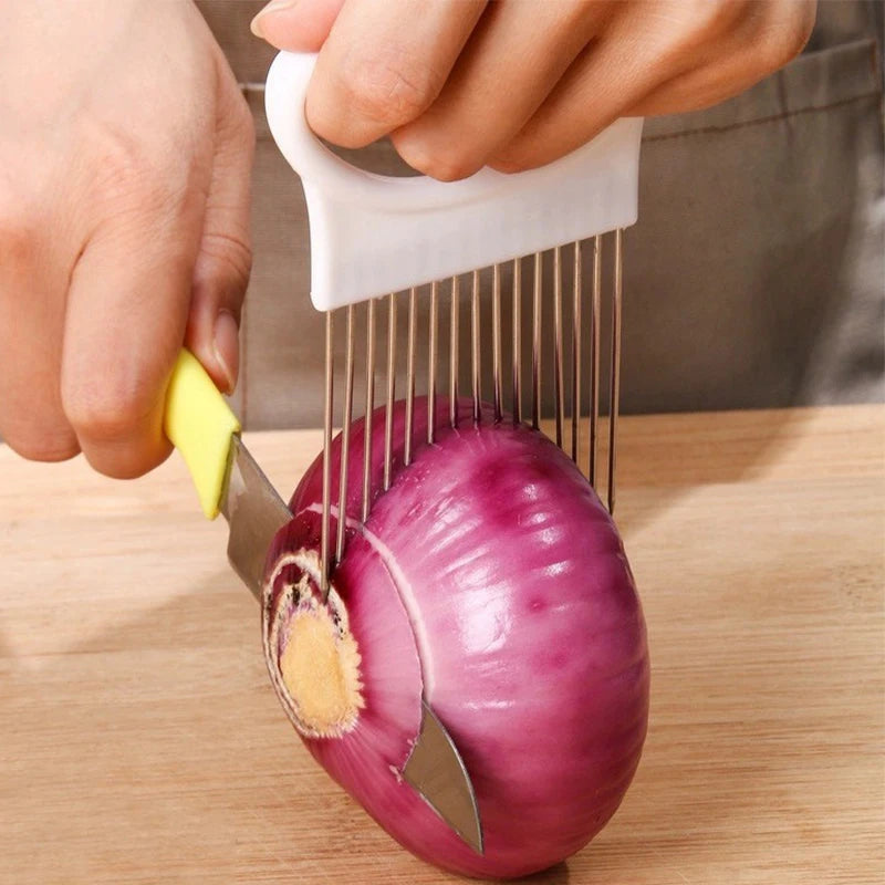 Effortlessly Slice Onions with this 1pc Colorful Onion Slicer Kitchen stainless steel potato chip onion holder for chopping assi