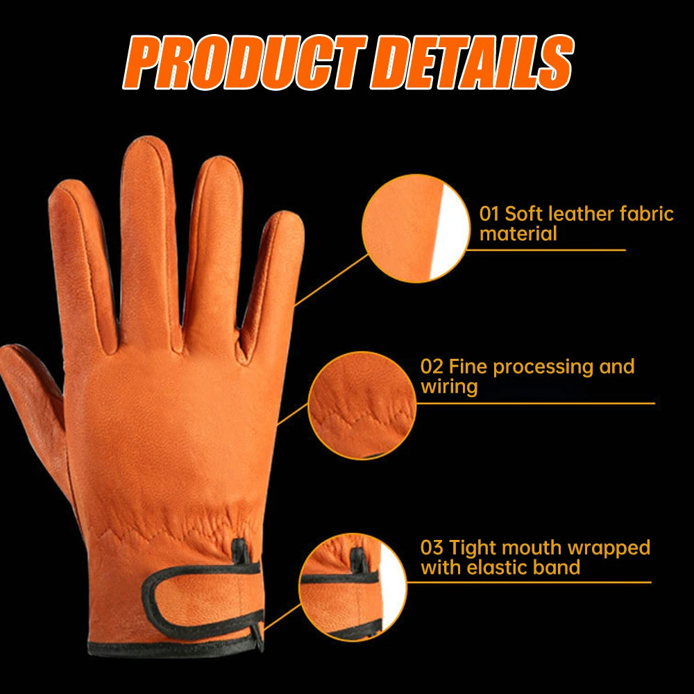 1 Pair Leather Work Gloves Soft Cowhide Gloves For Men/Women Gardening Pruning Driving Welding Security Protection Safety Glove