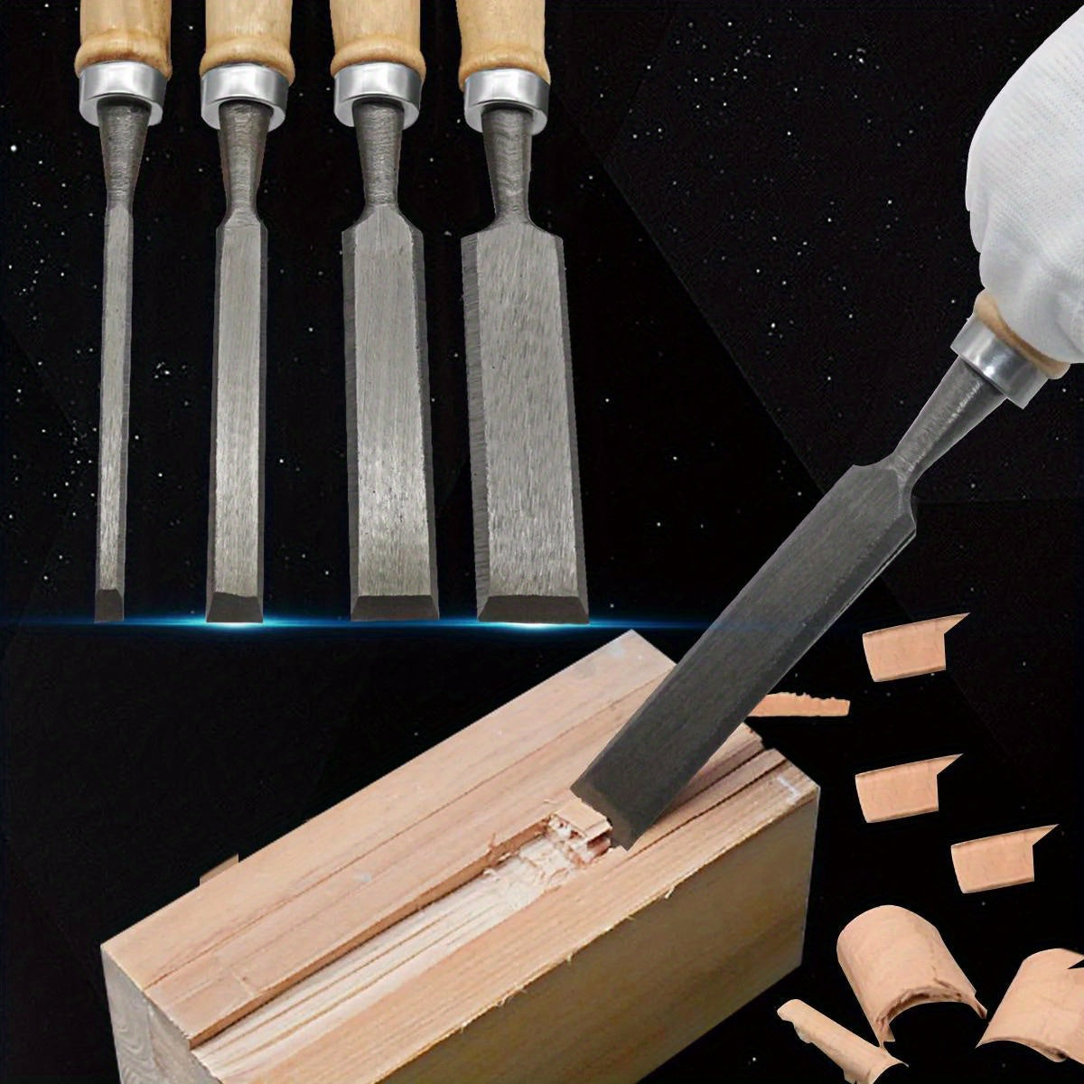 Juego de 4 cinceles para tallar madera de 8/12/16/20 mm, profesional para carpintería con herramientas ergonómicas para tallar madera, herramientas auxiliares de bricolaje