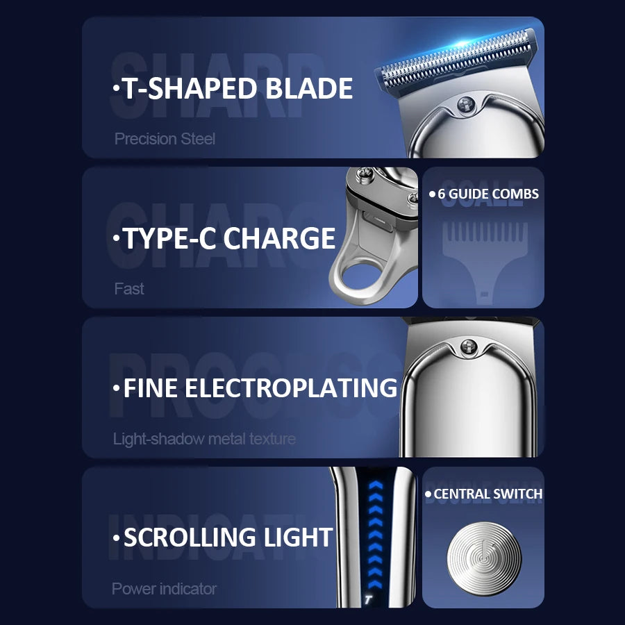 Hair Clipper Hair Cutting Machine USB Rechargeable Cordless T Blade Barber Hair Cut Grooming Home Use for Styling Beard Trimmer