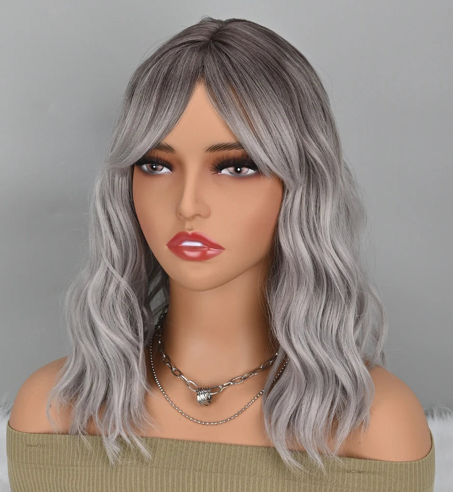 Grå og svart Bob-parykk