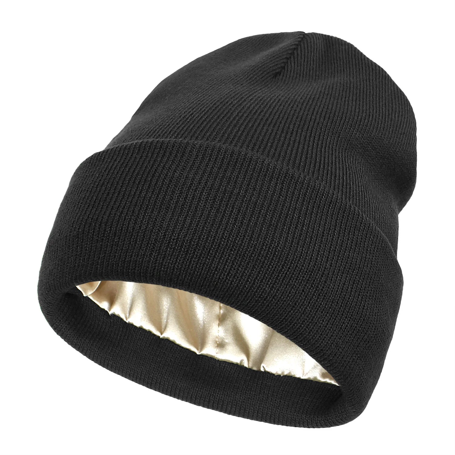 Knitted Hat For Women Silk Satin Lined Beanies Chunky Caps Warm Winter Women Men Bonnet Skullies Caps Male Female Balaclava Hats