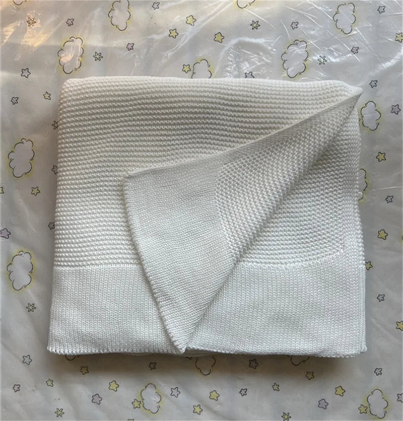 Manta de punto para bebé recién nacido, colcha de cama para niños, color sólido, algodón puro suave, para envolver bebés