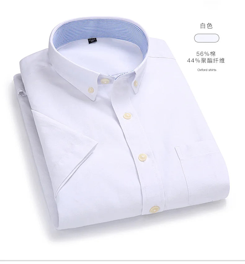 Men's short-sleeved shirt, summer casual, Oxford fabric, solid color, simple, trendy, comfortable and high-quality, street style