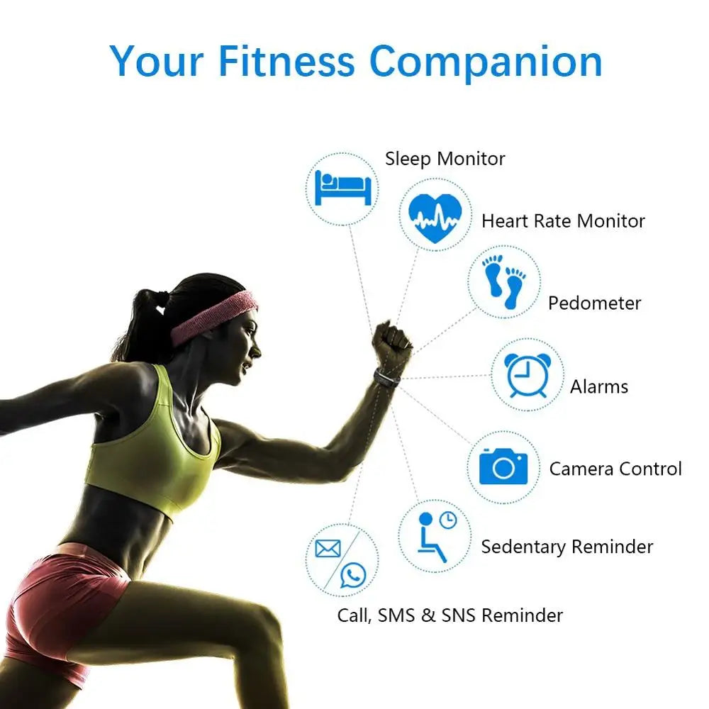 Smart Sports Bracelet Men And Women Pedometer Heart Rate Blood Pressure Fitness Tracker Smartwatch Bluetooth for iOS Android+BOX