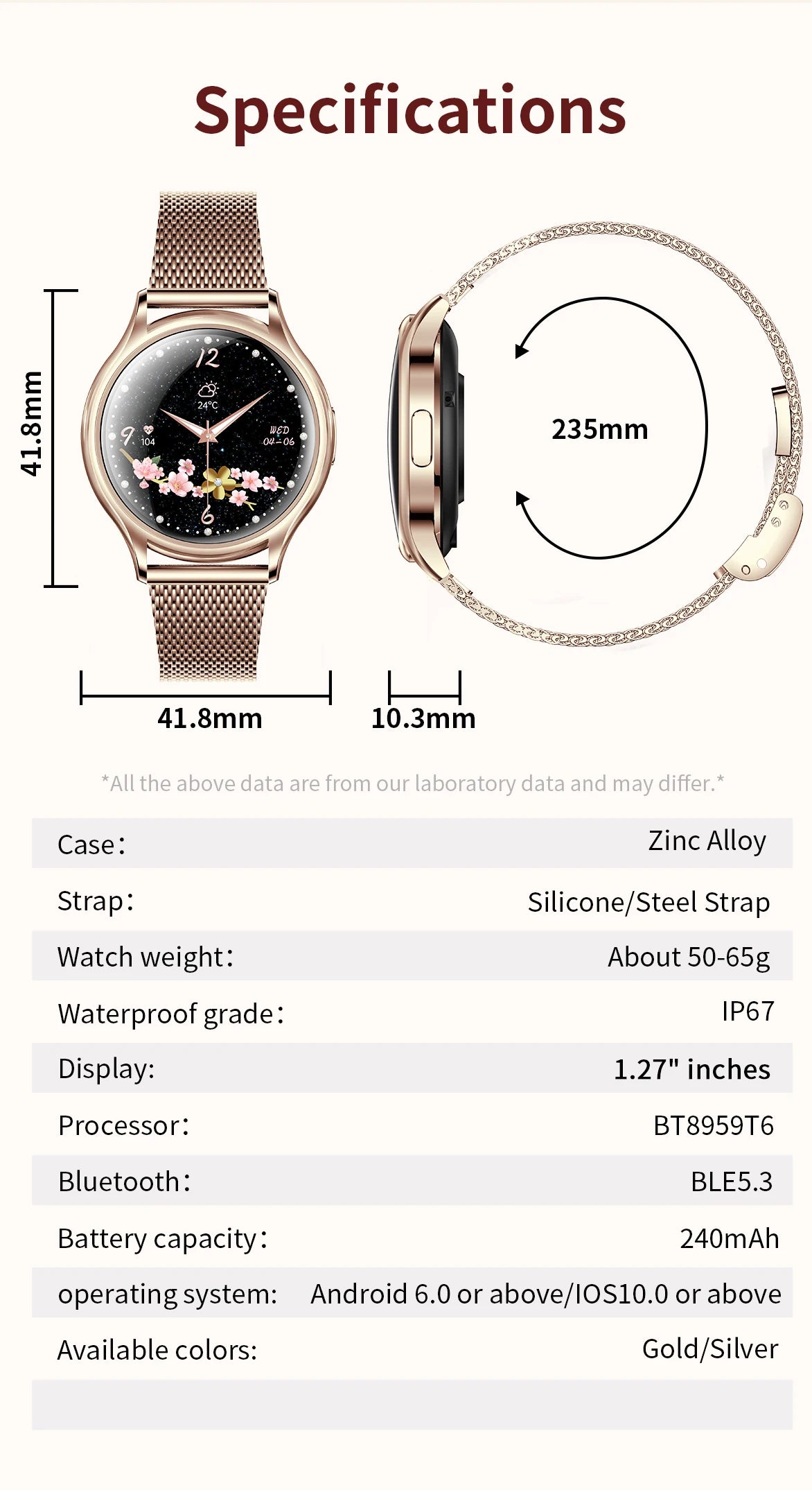Smart Watch For Women 1.27 Inch HD Screen Health Monitor AI Voice Assistant Bluetooth Call Music Control Custom Dials Smartwatch