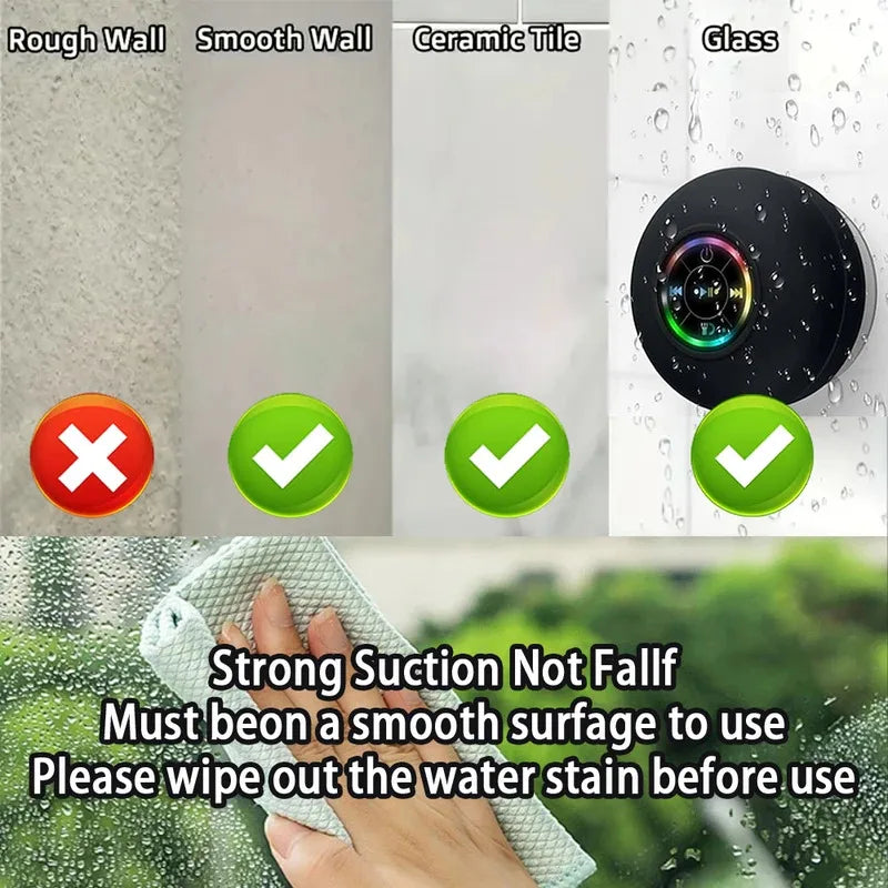 Portable wireless Bluetooth speaker led IPX4 waterproof loudspeaker outdoor bathroom large suction cup mini stereo sound box