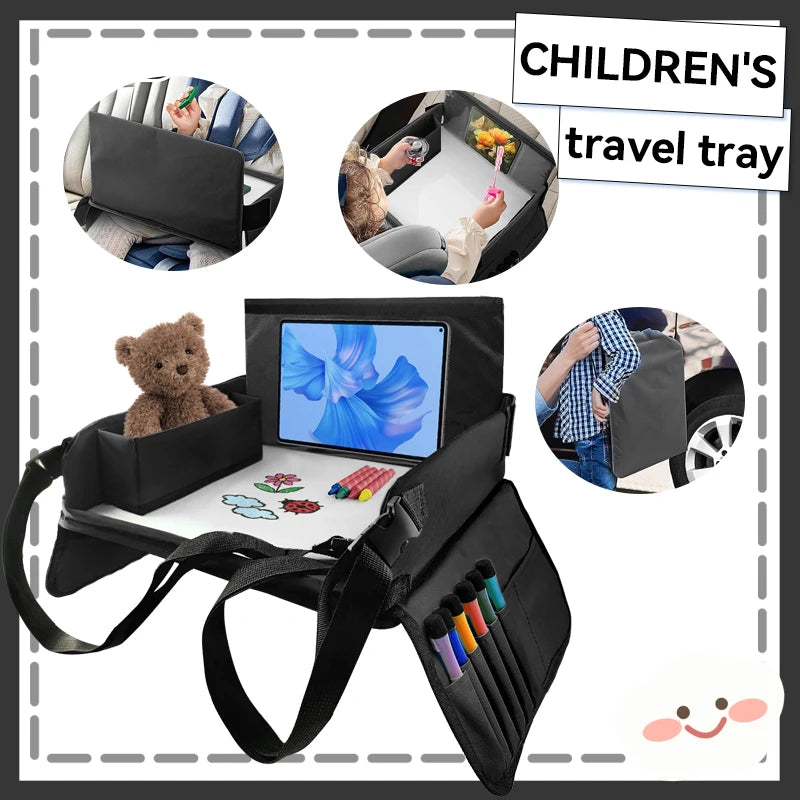 Kids Travel Seat Tray for Car Children's Toy Storage Table Drawing Board Safety Tray Dining Beverage Rack Road Trip Activities