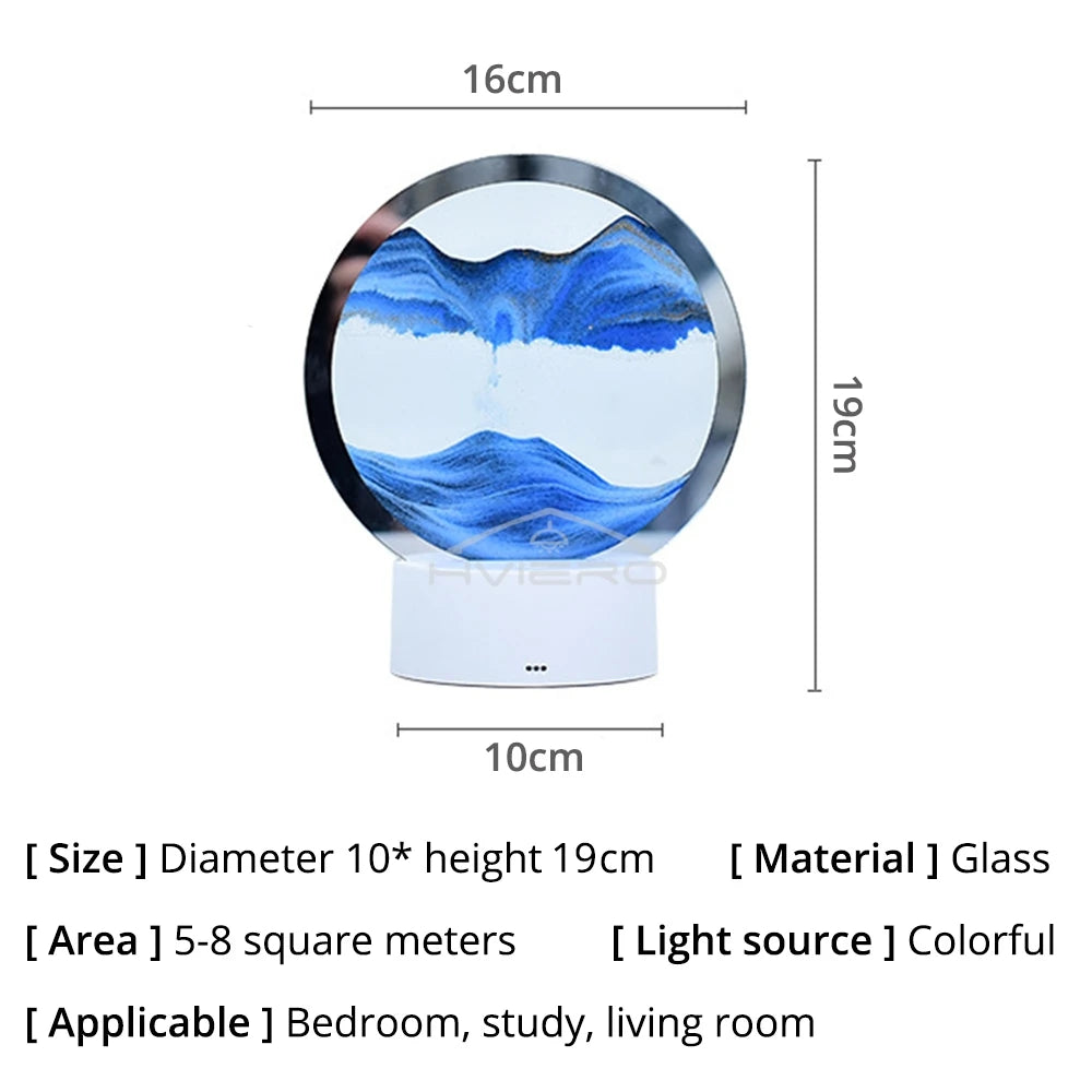 LED Table Lamp Atmosphere Night Light Decoration Quicksand Painting Creative Round Glass Three Dimensional Decompression Bedroom