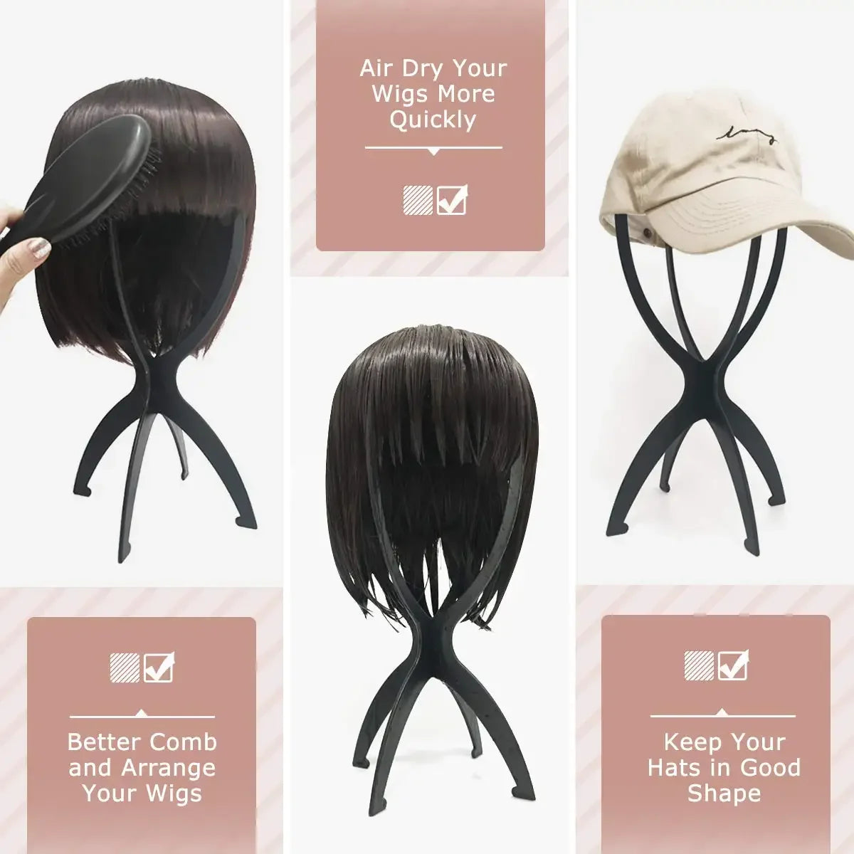10pcs Wig Stand Durable Easy Assembly Wig Cap Holder Portable Plastic Hair Hat Displaying Stand Ideal for Home Salon Travel Use