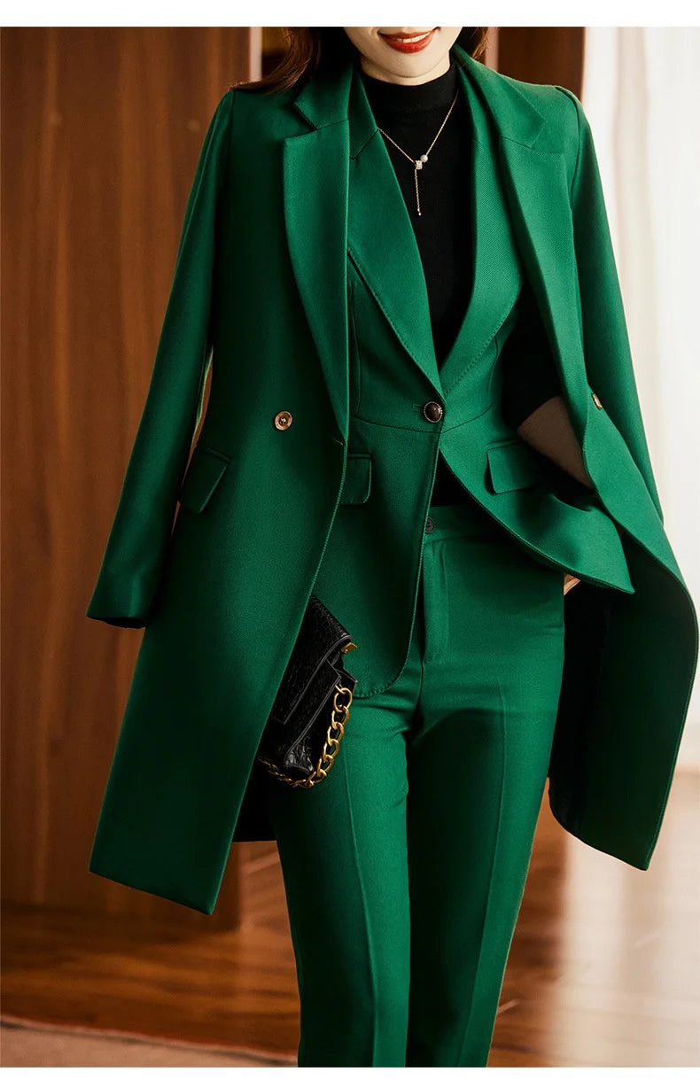 Elegant Women Formal Business Suits Senior Fabric Autumn Winter Professional Office Work Wear Pantsuits Blazers Trousers 3pieces