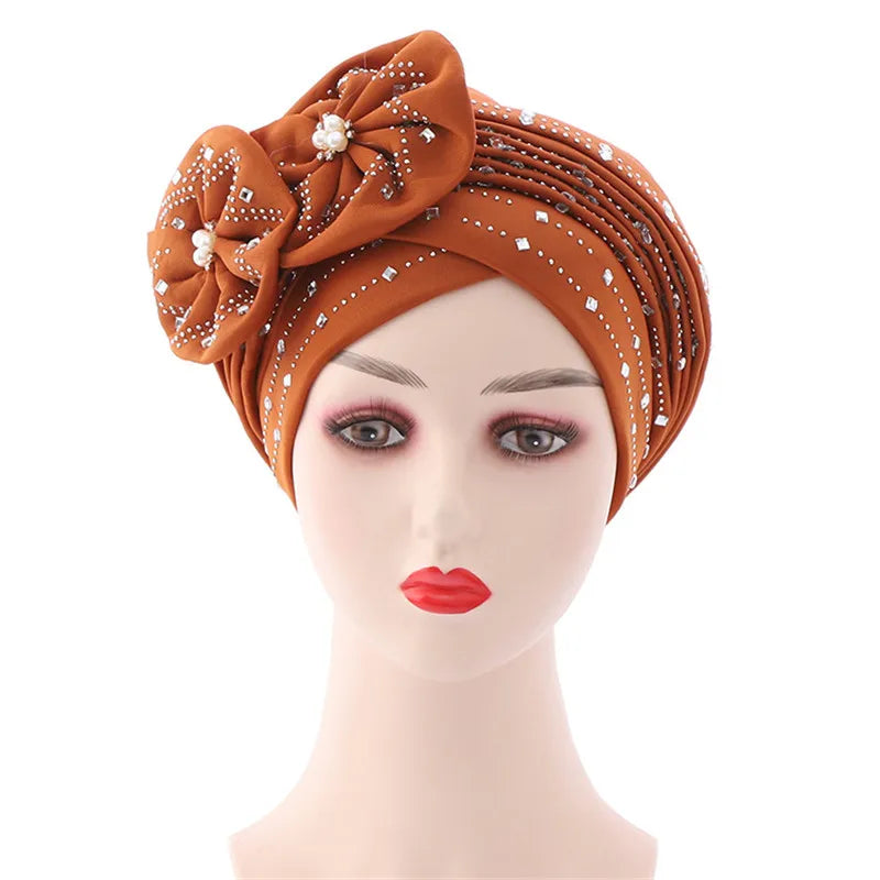 Luxury Diamonds African Autogele Already Made Headtie Female Head Wraps Lady Turnban Cap Wedding Party Headpiece