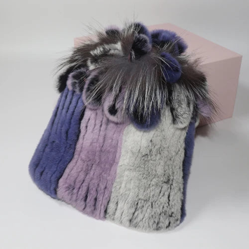 Hot Sale Russia Winter Quality Real Fur Hat Natural Warm Rex Rabbit Fur Cap Lady Warm Knitted 100% Genuine Rex Rabbit Fur Hats