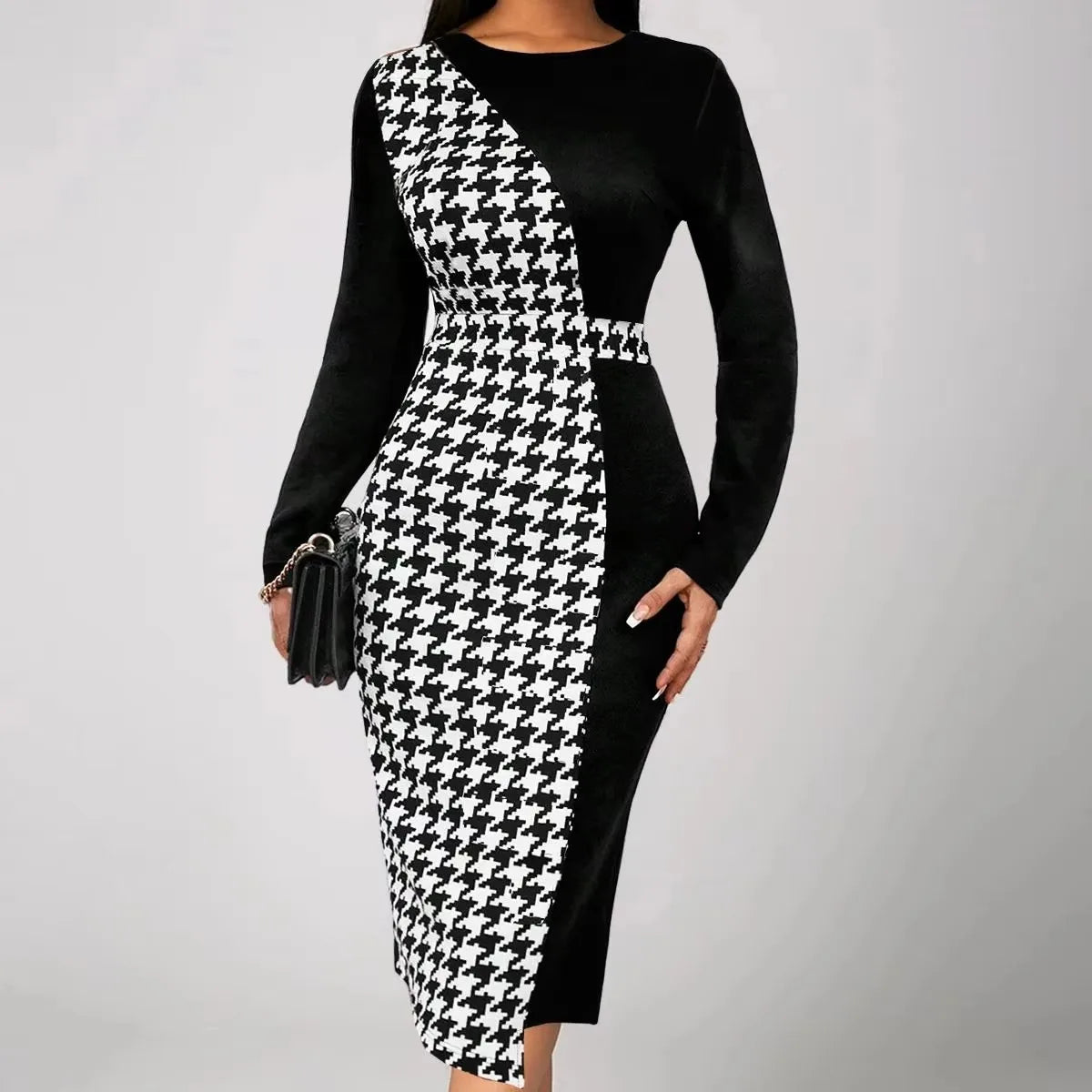 Retro Houndstooth Bodycon Dress