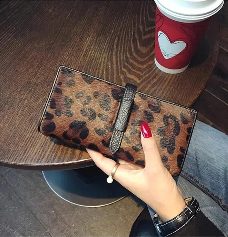Luxury Designer Wallets For Women High Quality Genuine Leather Leopard Black Clutch Purse 2025 Trend Fashion Long Card Holder