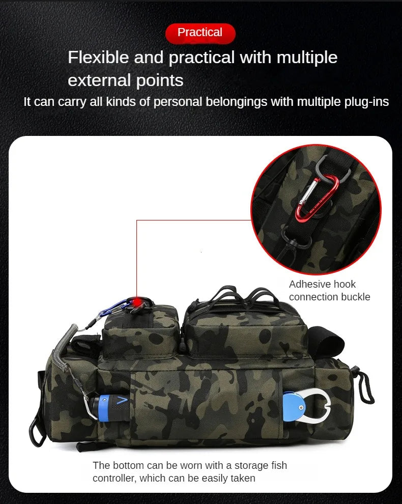 Fishing Tackle Backpack Lure Box Gear Storage Bag Fanny Pack for Men Fly Fishing Backpack with Rod Holder Sling Shoulder Bag