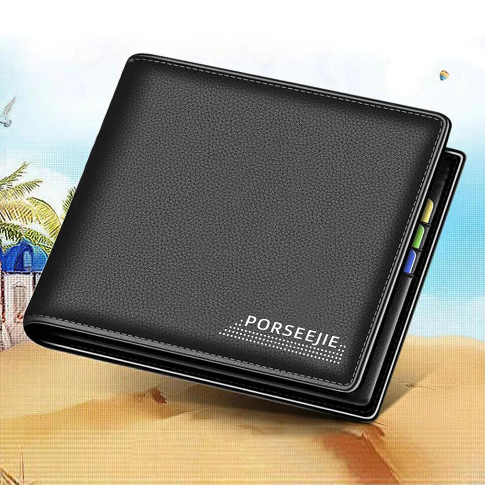 Men's PU Leather Wallet Business Retro Cash Clip Multi-Card Slot Coin Purse